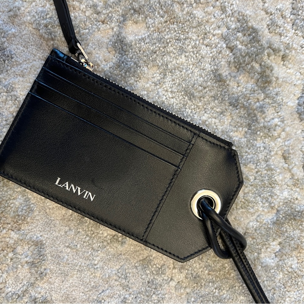 Lanvin Leather Necklace Cardholder with Logo and Zipper Pocket